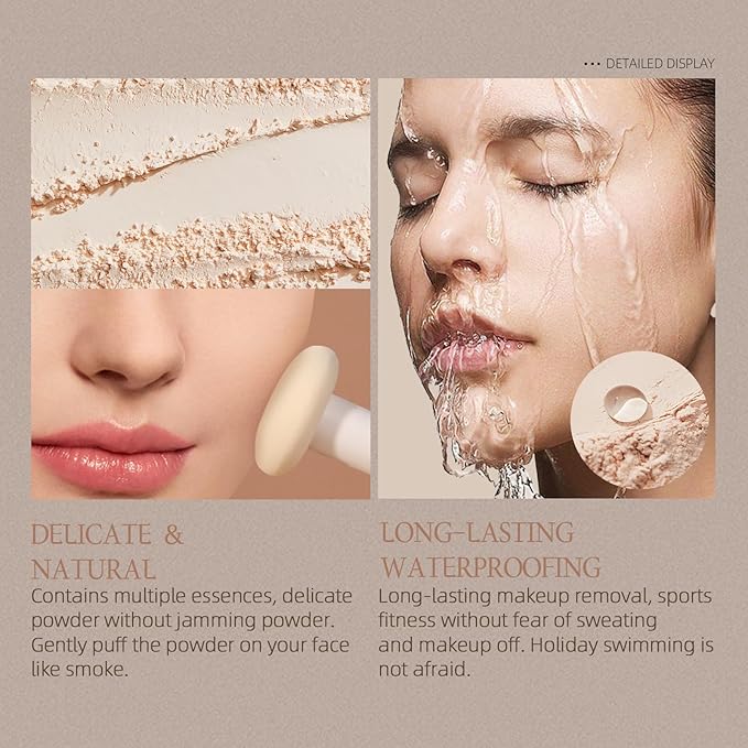 Nude Translucent Makeup Setting Powder, Waterproof High-Definition Traceless Powder Matte Setting Makeup, Long-Lasting Oil Control, Minimizes Pores and Fine Lines Loose Cosmetics, 03-BrightBean Baby