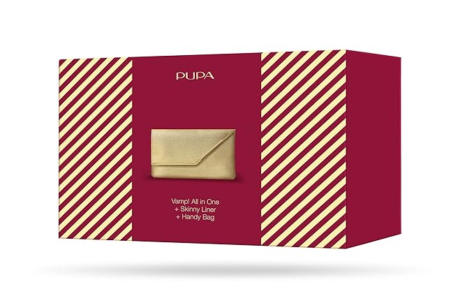 PUPA Milano Vamp! All In One And Skinny Liner Set - Volume Mascara And Ultra-Slim Eyeliner Pen - Naturally Formulated To Lengthen And Strengthen Lashes - Beautiful Gold Handbag - 3 Pc Mascara Kit-BrightBean Baby