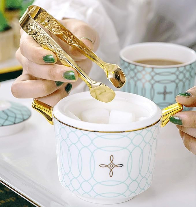 6PCS Mini Serving Tongs 4 Inches Small Rose Sugar Cube Tongs (Gold)