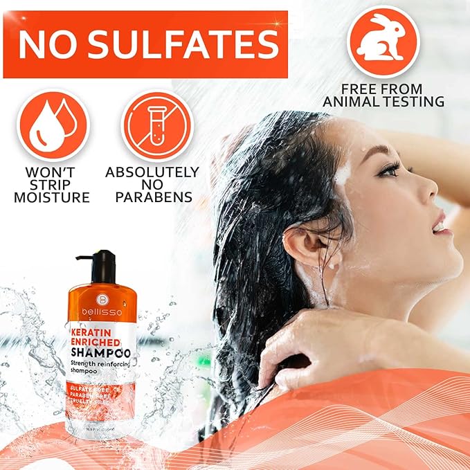 Keratin Enriched Shampoo - Sulfate and Paraben Free - Anti Frizz Treatment for Women and Men – Professional Salon Grade Repair Formula with Silk Protein for Dry, Frizzy Damaged and Color Treated Hair-BrightBean Baby