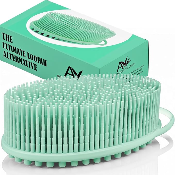Avilana Silicone Body Scrubber – Gentle Shower Brush & Loofah Alternative- Food Grade & Lab Tested – Fast-Drying, Hygienic, BPA-Free Silicone Body Gentle Exfoliator (Green, Massage)-BrightBean Baby