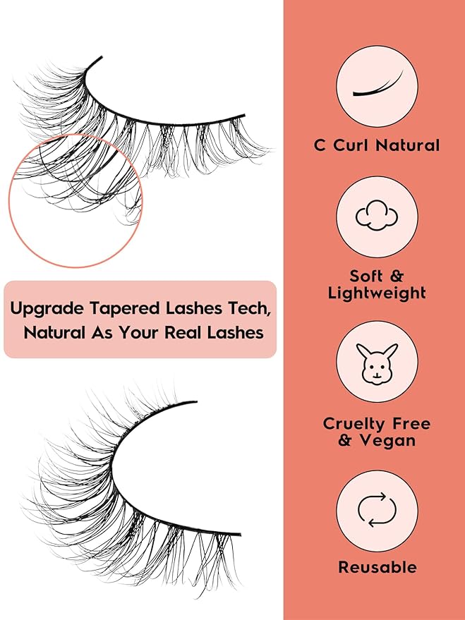 Natural Lashes Wispy False Eyelashes 10mm Short Lashes 3D Volume Strip Lashes Fake Eyelashes Siligli Lashes Thin Band Curly Eye Lashes Pack 10 pair-BrightBean Baby