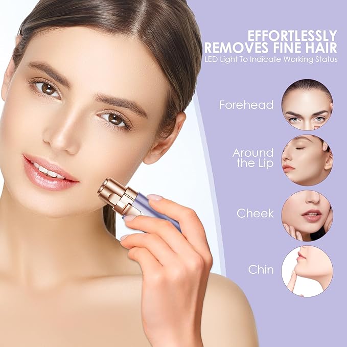 Eyebrow & Facial Trimmer: 2-in-1 Rechargeable Facial Hair Removal & Eyebrow Shaver - Painless Razor with Built-in LED Light (Solar Purple)-BrightBean Baby