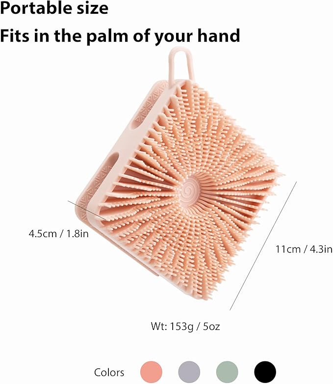 2 PC Silicone Exfoliating Body Scrubber, Silicone Body Shampoo Brush, Soft Silicone Loofah for Sensitive Skin, Shower Silicone Hair Scalp Massager, Easy to Clean, Lather Well(Gray&Pink)-BrightBean Baby