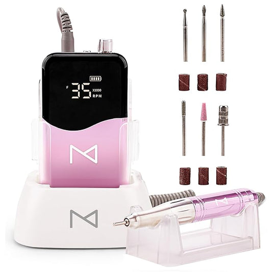 M Mase- Professional Nail Drill Machine - Coreless 2-in-1 Nail File - Electric, Cordless, 35000 RPM, HD Display - Electric Nail Drill for Professional & Home Use (Unicorn Pink)-BrightBean Baby