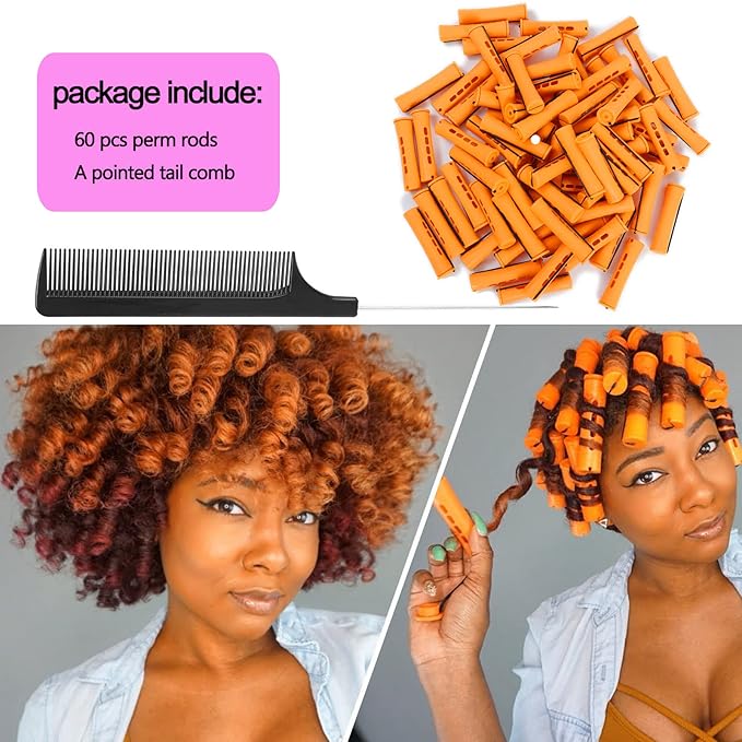 60pcs Perm Rods Set for Natural Hair Cold Wave Rods Hair Rollers for Women's Long Medium short Hair Curler Styling DIY Hairdressing Tools（Orange）-BrightBean Baby