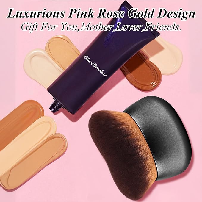 75MM Extra Large Self Tanner Kabuki Makeup Brush – Ultra Soft Dense Vegan Bristles for Body Makeup, Bronzer & Foundation–Applies Tanning Mousse, Lotion & Self Tanner–Black, Wet & Dry-BrightBean Baby
