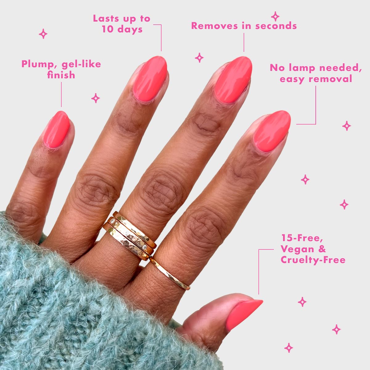 Olive & June Long Lasting Nail Polish | Plump, Gel-Like Finish, No Lamp Needed | Lasts up to 10 days | Salon-Quality at Home | 15-Free, Vegan & Cruelty-Free | Chip-Resistant | Perfect Pinwheel | Coral-BrightBean Baby