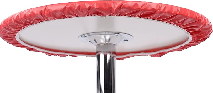 Yourtablecloth Heavy Duty Vinyl Round Fitted Tablecloth (Table Cover) with Flannel Backing Vibrant Colors Elasticized Tablecloth Great for Indoor and Outdoor Dining and Playing Cards 36” Ruby Red