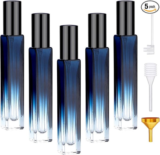 Segbeauty Travel Perfume Bottle, 5 Pack of 10ML Empty Refillable Glass Atomizer, Portable Cologne Dispenser Spray Bottle Travel Size Sample Bottles Sprayer Making Kit Gradient Blue-BrightBean Baby