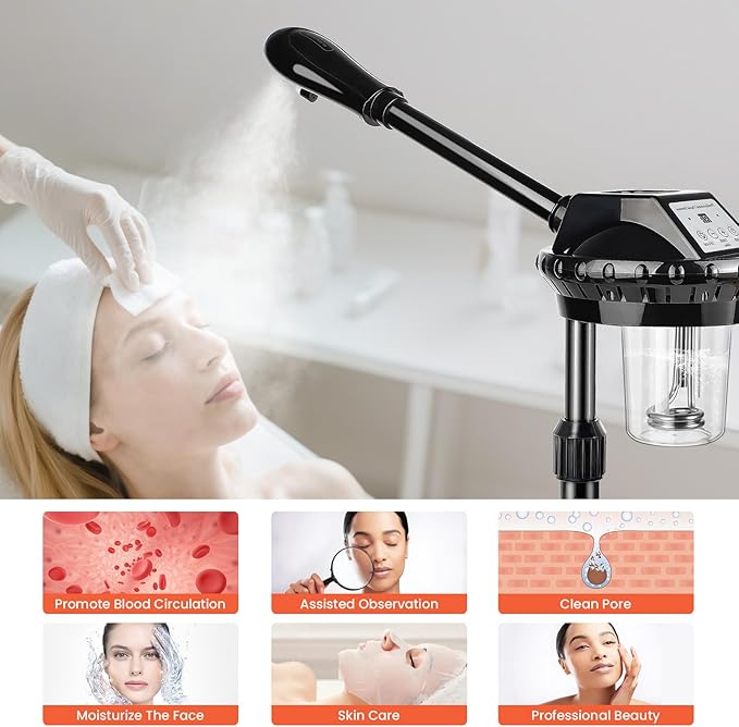 Professional Face Steamer, Adjustable Height and Angle, Facial Steamer Clean Skin Firming Pores and Moisturizing Suitable for a Beauty, Spa, at Home-BrightBean Baby