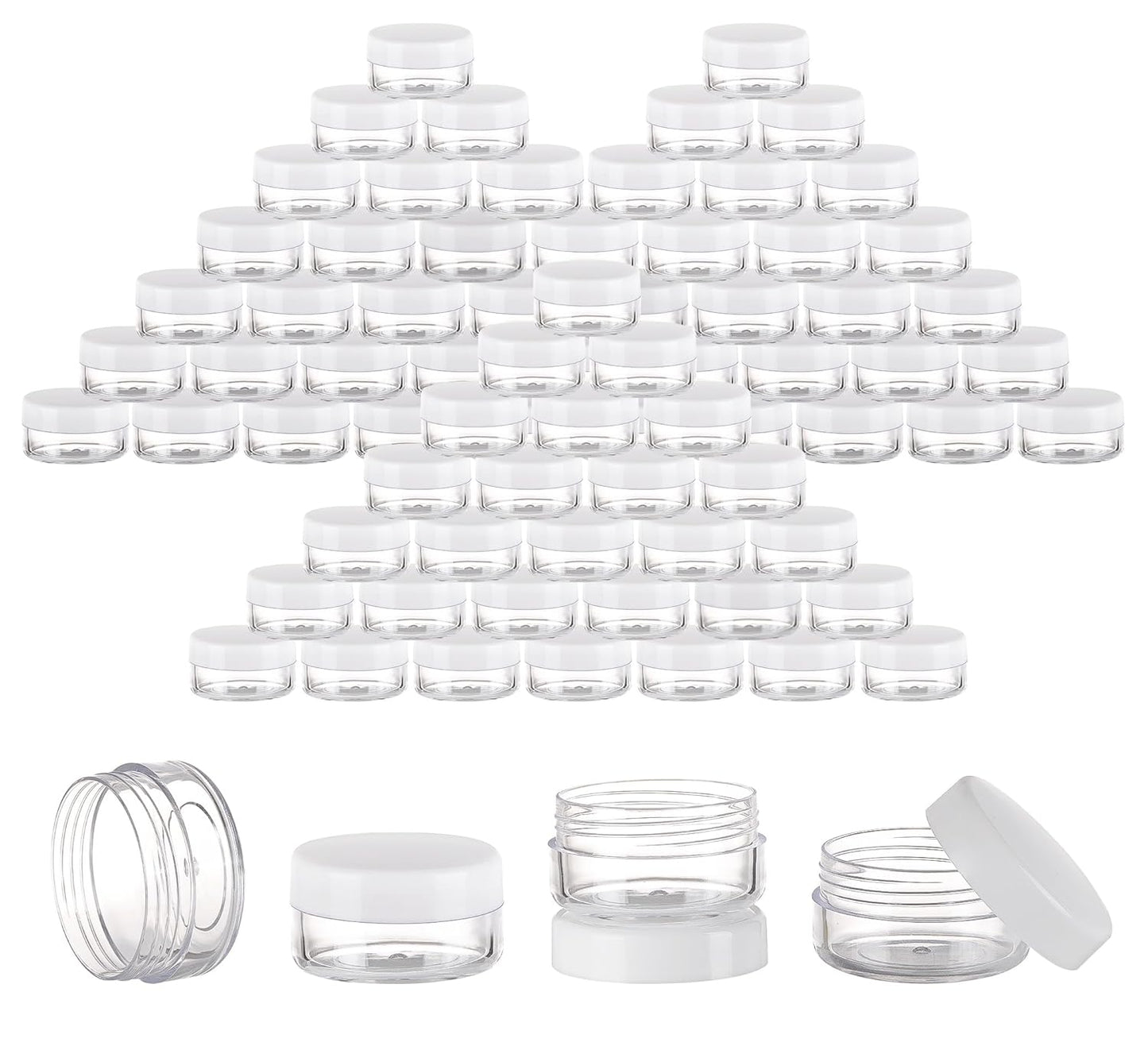 100 Count Mini Makeup Sample Containers with Lids 10g Plastic Cosmetic Containers Refillable Traveling Jars for Skin Care Products - White-BrightBean Baby
