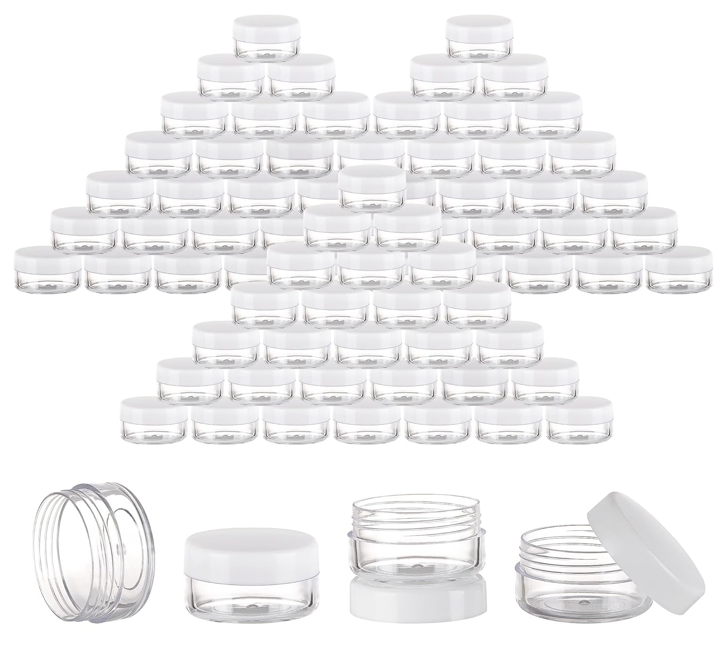 100 Count Mini Makeup Sample Containers with Lids 10g Plastic Cosmetic Containers Refillable Traveling Jars for Skin Care Products - White-BrightBean Baby