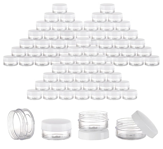 100 Count Mini Makeup Sample Containers with Lids 10g Plastic Cosmetic Containers Refillable Traveling Jars for Skin Care Products - White-BrightBean Baby