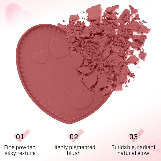 Boobeen Powder Blush Matte Pressed Blush Palette, Highly Pigmented Cream Pink Blusher for Cheeks, Blusher Compact Powder Makeup Lightweight Easily Blends, Single Color Rouge Powder-BrightBean Baby