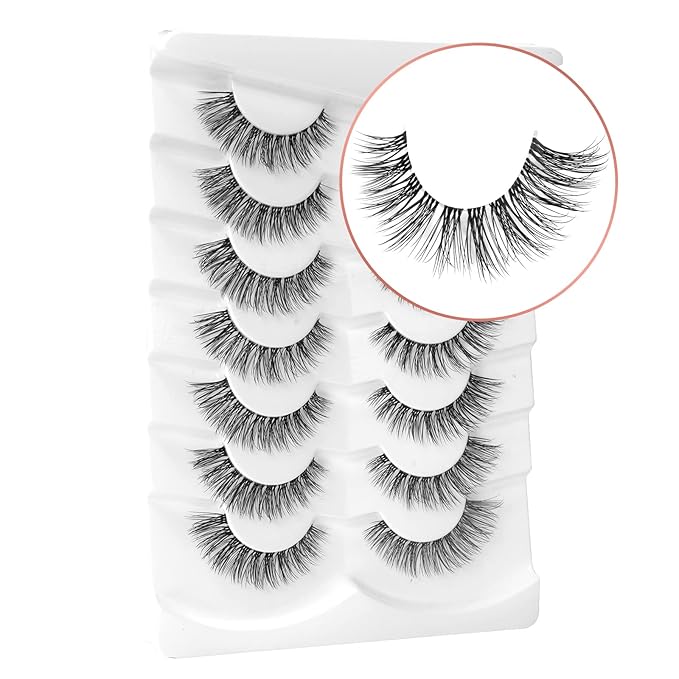 Onlyall Natural Eyelashes Mink False Eyelashes Natural Wispy Lashes Soft Clear Band Lashes Fluffy False Lashes 14MM A11-BrightBean Baby