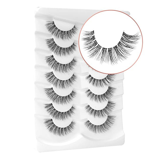 Onlyall Natural Eyelashes Mink False Eyelashes Natural Wispy Lashes Soft Clear Band Lashes Fluffy False Lashes 14MM A11-BrightBean Baby