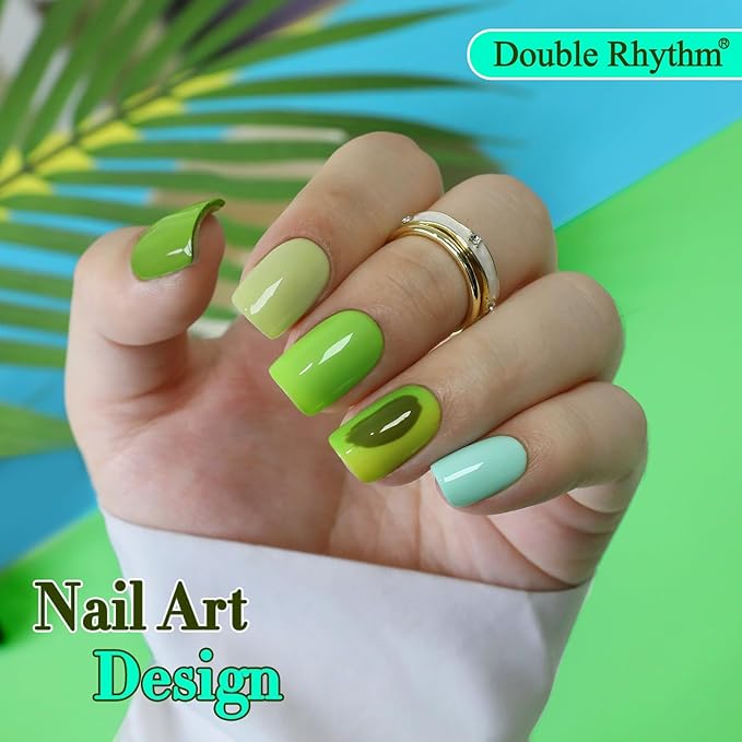 Double Rhythm 6 Pcs 15 ML Gel Polish Set Same Color Same Bottle Soak Off Gel Polish Kit Nail Art Manicure Salon DIY at Home for Women (Light Dark Green Olive Teal-T6-15)-BrightBean Baby