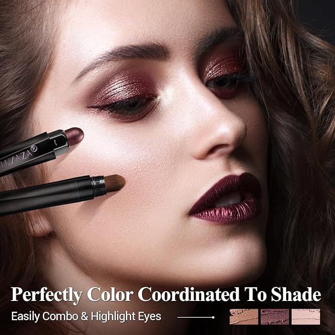 Neutral Eyeshadow Stick Makeup 6PCS Set, Brown Metallic Shimmer Matte Cream Eye Shadow Eyeliner Brightener Pencil Crayon - GRAPE WINE-BrightBean Baby