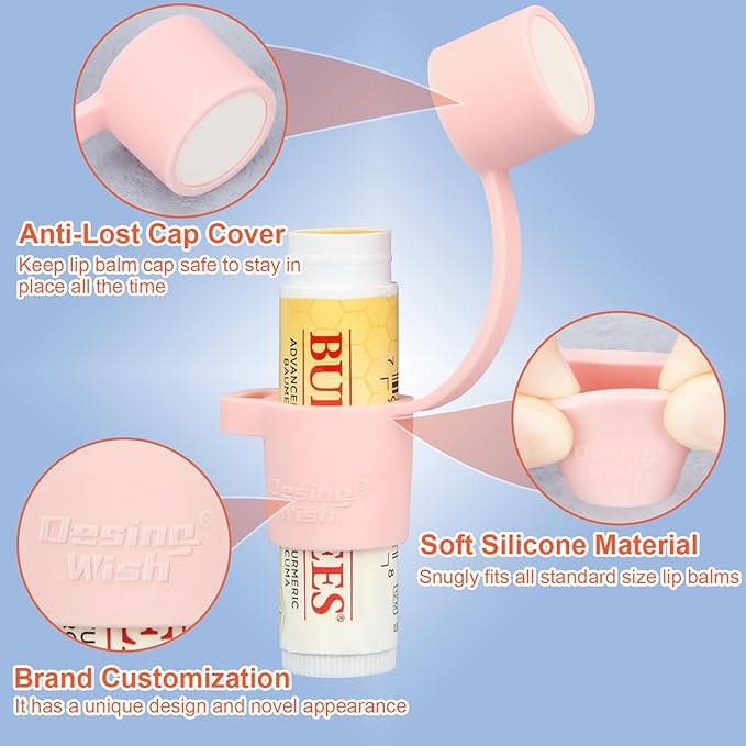 Desing Wish Silicone Lip Balm Holder with Silicone Zipper Pouch, Portable Lip Balm Keychain Sleeve - Silicone Storage Bag for Lip Balms/Small Cosmetics/Earphones/Keys - Pink-BrightBean Baby