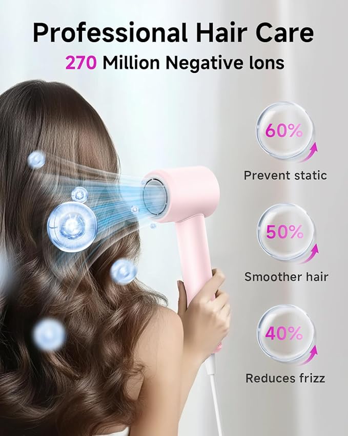 PLUZZ Ionic Hair Dryer with Diffuser, Professional High-Speed Blow Dryer for Women & Men, 110,000 RPM Brushless Motor Fast Drying & Low Noise, Thermo-Control, Lightweight & Compact for Home and Travel-BrightBean Baby