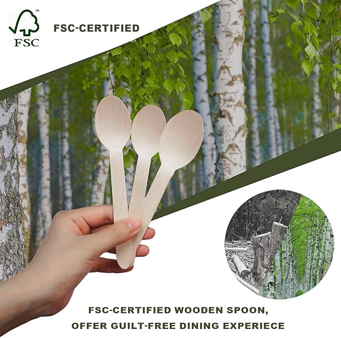 Disposable Wooden Spoons – 360 Pcs Wooden Compostable Spoons, Biodegradable Eco-Friendly Utensils Alternative to Plastic Cutlery for Parties, Weddings, Events & Camping