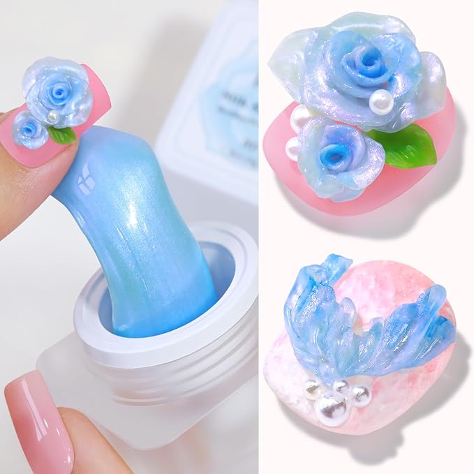 Double Rhythm 3D Nail Gel Pearl Solid Sculpting for Nail Art Non-Sticky Hard for Building Carving Molding Extension Soak Off UV/LED Salon Home DIY 0.5 Oz (Blue-Silk 09)-BrightBean Baby