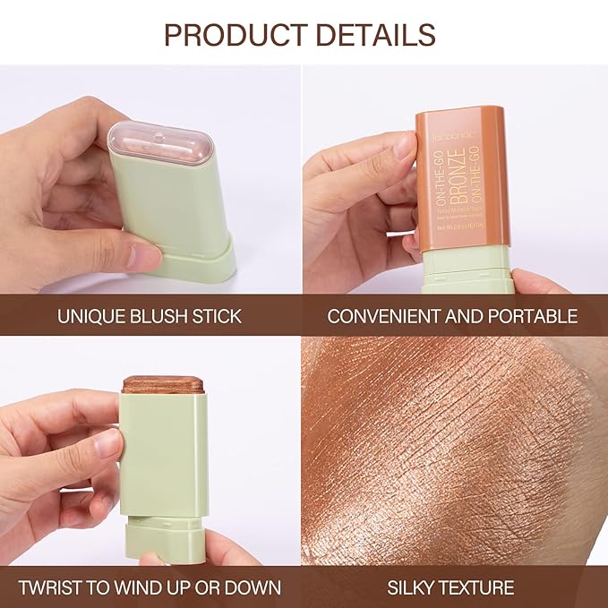Cream Bronzer Stick,Contour Stick Facial Contouring Stick,Long Lasting Highlighter Waterproof Highlight Makeup,Buildable Shimmer Sparkle Face Bronzer Face Shaping,01 Warm Glow-BrightBean Baby