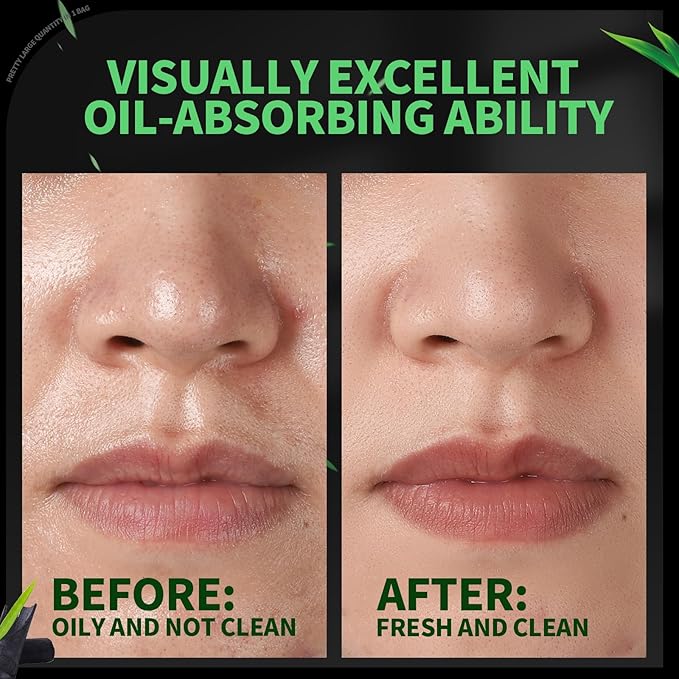 Blotting Paper for Oily Skin, Natural Bamboo Charcoal Blotting Paper, Oil Blotting Sheets for Face, 100 * 70MM Large Oil Absorbing Sheets Makeup Face Tissues, 200 Counts-BrightBean Baby