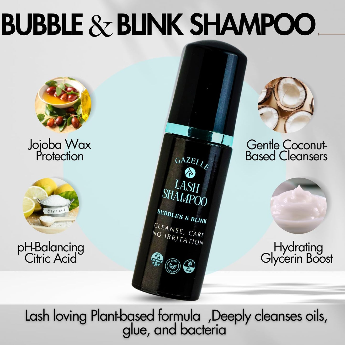 Gazelle Lash Shampoo with Brush – Gentle, Oil-Free Foaming Eyelash Extension Cleanser & DIY Lashes – Lash Cleaning Kit Removes Makeup, Dirt & Oil – No Irritation, No Burning – Salon & Home Use-BrightBean Baby