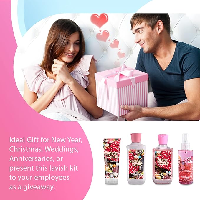 Cotton Candy Bath & Body Kit, 3 Fl Oz, Ideal Skincare Gift Home Spa Set, Includes Body Lotion, Shower Gel, Body Cream, and Fragrance Mist, Birthday Mother's Day Gifts-BrightBean Baby