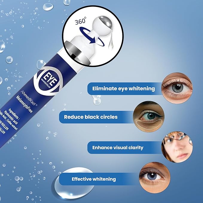 5% Caffeine Eye Serum and Under Eye Roller Cream with 360° Massage Ball for Dark Circles and Puffiness | Under Eye Bags Reduce Wrinkles & Fine Lines | Suitable for All Skin Types | Aloe Scented-BrightBean Baby
