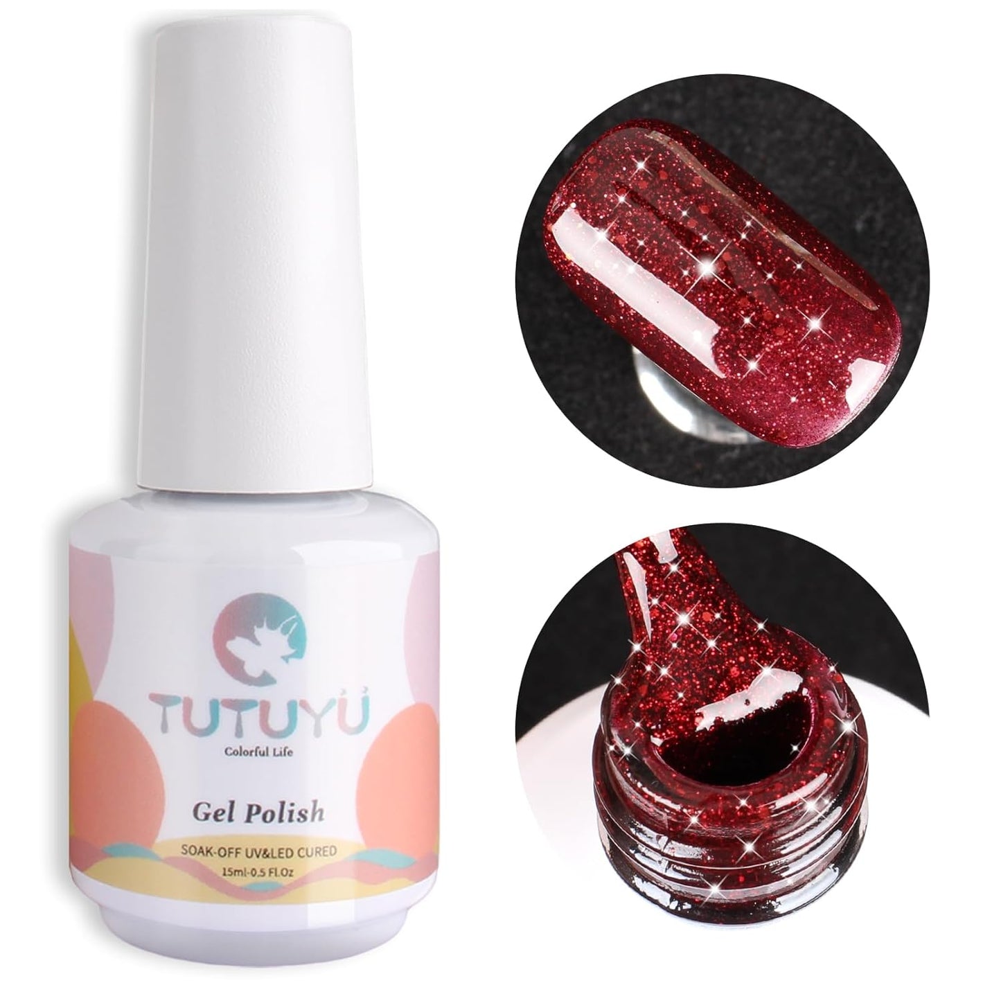 Glitter Red Gel Polish,Sparkly Shimmer Christmas Red Glitter Gel Nail Polish,0.51 Fl Oz Soak Off UV Poinsettia Gel Nail Polish for DIY Nail Art,Holiday Gifts - GP0064-BrightBean Baby