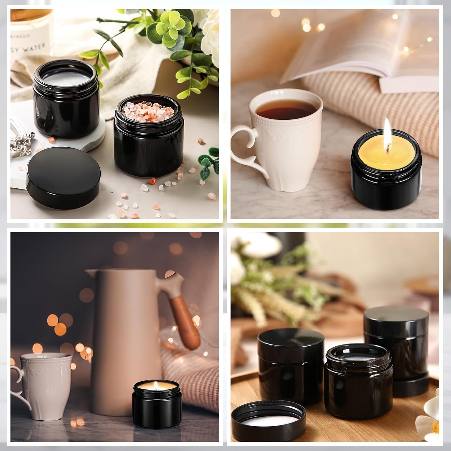 Domensi 72 Pcs 2 oz Glass Jars with Lids Travel Size Round Leakproof Empty Cosmetic Jars with Inner Liners Lid for Storing Makeup Lotions Face Cream Ointments Candle DIY Making (Black)-BrightBean Baby