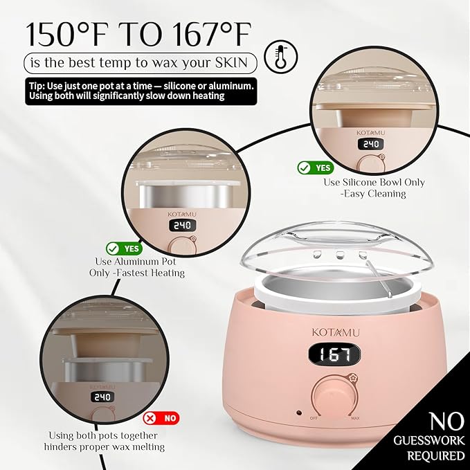 KOTAMU Wax Kit Pink Digital Hair Removal Waxing Kit for Women & Men Hot Wax Warmer Pot for Face, Eyebrow, Body, Brazilian, Bikini, Sensitive Skin Waxing Machine with 25 Accessories for Home Salon-BrightBean Baby