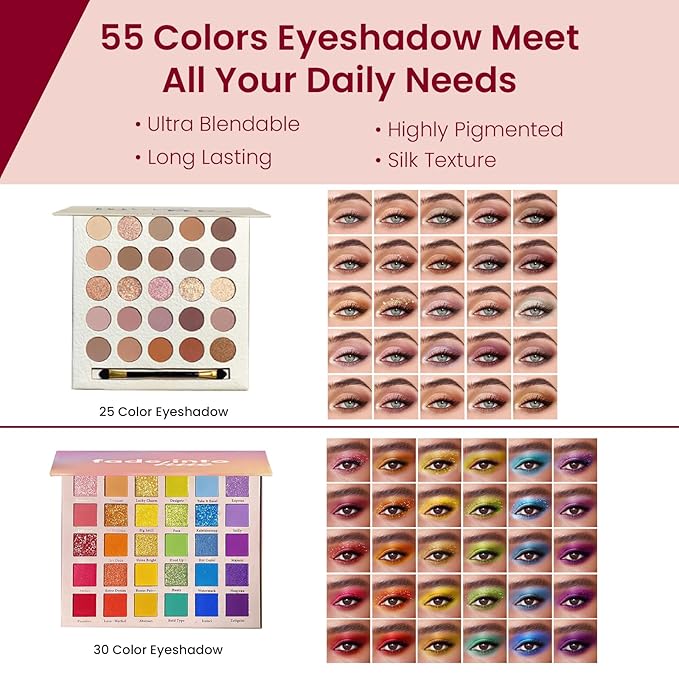 Makeup Kit for Women, Travel Makeup Kit, Makeup Full Kit for Beginners Teens Girls, Makeup Bundle Include 3 Matte & Shimmer Eyeshadow Palettes, Blush Palette, Lip Gloss Set, Concealer-BrightBean Baby