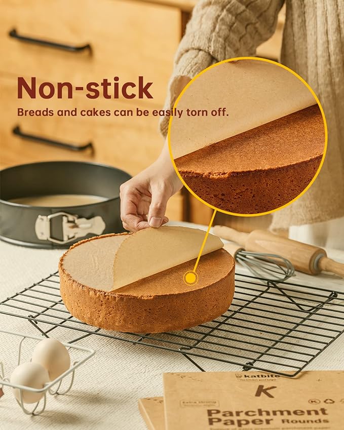 Katbite 200Pcs 4 Inch Parchment Paper Rounds, Unbleached & Non-stick, Precut Parchment Circles for Cheesecake Spring Pans, Storage/Freezing Hamburger Patties, Baking Pizzas