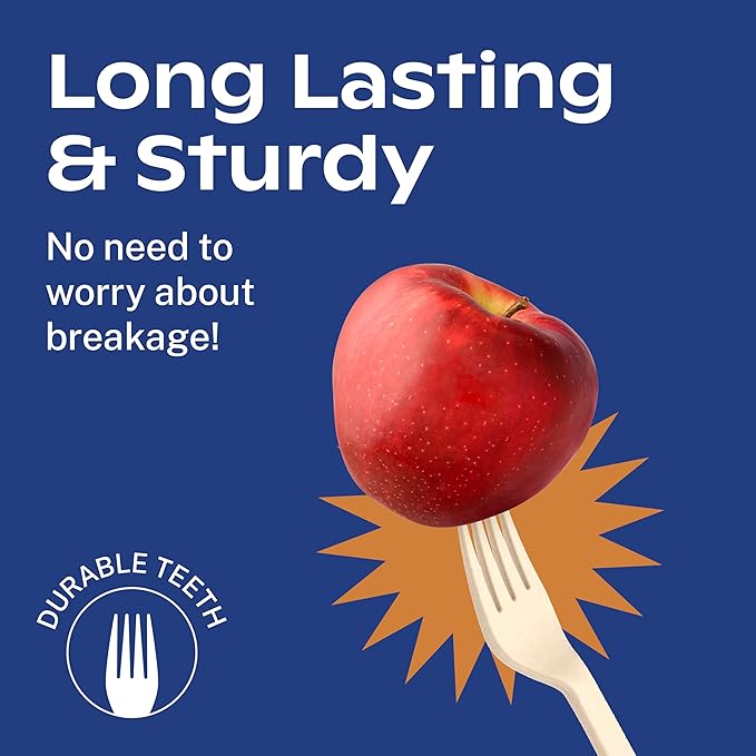 CORAL Light Brown 100% Compostable Forks - 120 Heavy Duty Forks (7.0 inch) - Break Resistant with Smooth Edges, Ocean Friendly Alternative to Plastic Silverware - Biodegradable & Disposable Forks