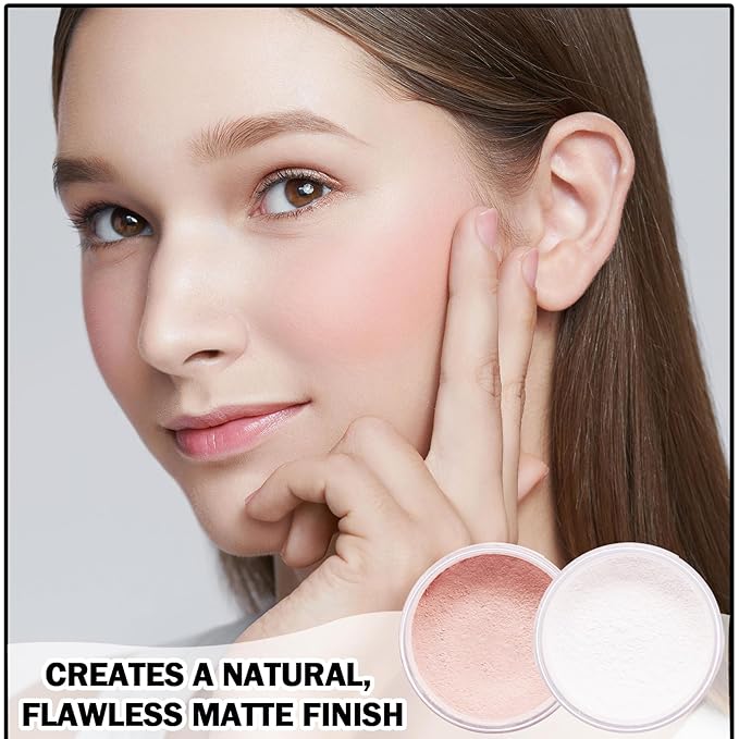 2PCS Setting Powder Loose Face Powder Matte Soft Smooth Oil Control Long Lasting Loose Setting Powder Makeup for Natural Flawless（01#Translucent+02# Pink Complexion）-BrightBean Baby