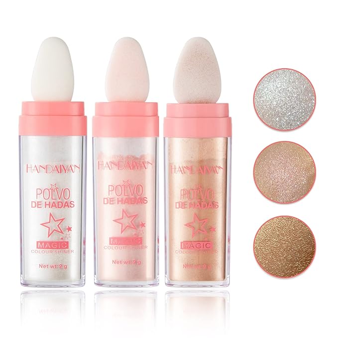 3PCS Polvo De Hadas Highlighter Glitter Stick Body Glitter Shimmer Face Brightening Highlighter Contour Powder Makeup Stick Face Fairy Glitter Highlighter Makeup-White,Pink,Golden brown-BrightBean Baby