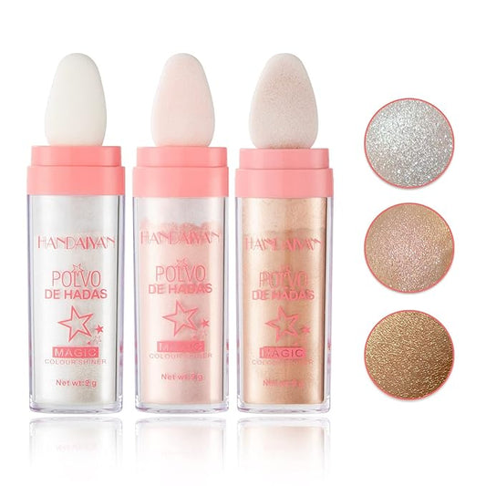 3PCS Polvo De Hadas Highlighter Glitter Stick Body Glitter Shimmer Face Brightening Highlighter Contour Powder Makeup Stick Face Fairy Glitter Highlighter Makeup-White,Pink,Golden brown-BrightBean Baby