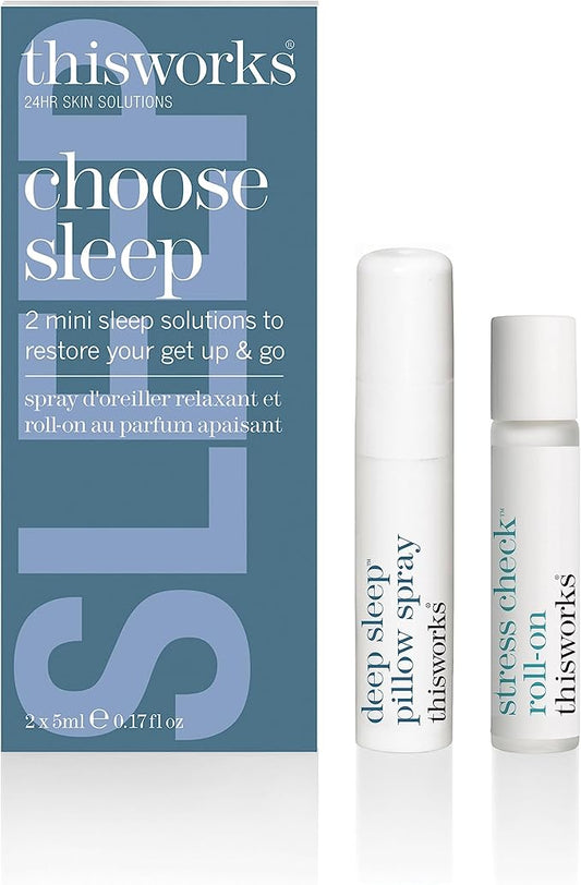 thisworks Choose Sleep Travel Kit, The Deep Sleep Pillow Mini Spray and Aromatherapeutic Roller Ball Infused with Eucalyptus, Frankincense & Lavender Essential Oils, 2x5ml-BrightBean Baby