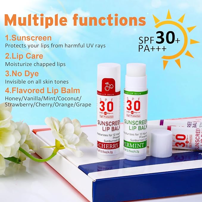 SPF 30 Lip Balm with Sunscreen, SPF Lip Balm Bulk Travel Size-32 Pack, Hydrating Lip Balm Pack with Vitamin E and Coconut Oil- 8 Flavors-BrightBean Baby