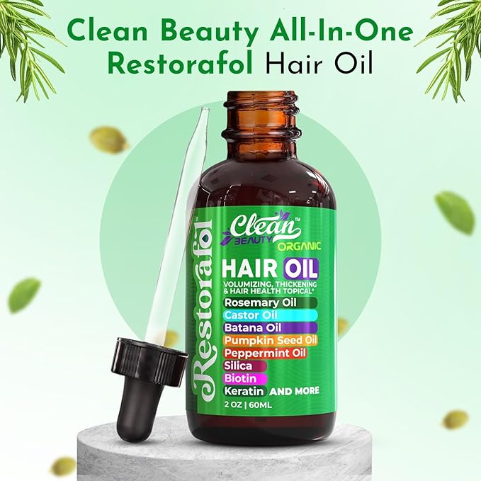 Clean Beauty Rosemary Hair Oil For Growth with Castor Oil Batana Oil Pumpkin Seed Oil Peppermint Oil Silica Biotin Collagen Keratin Saw Palmetto Horsetail Tea Tree Vit E Aloe Vera Jojoba (1 Pack)-BrightBean Baby