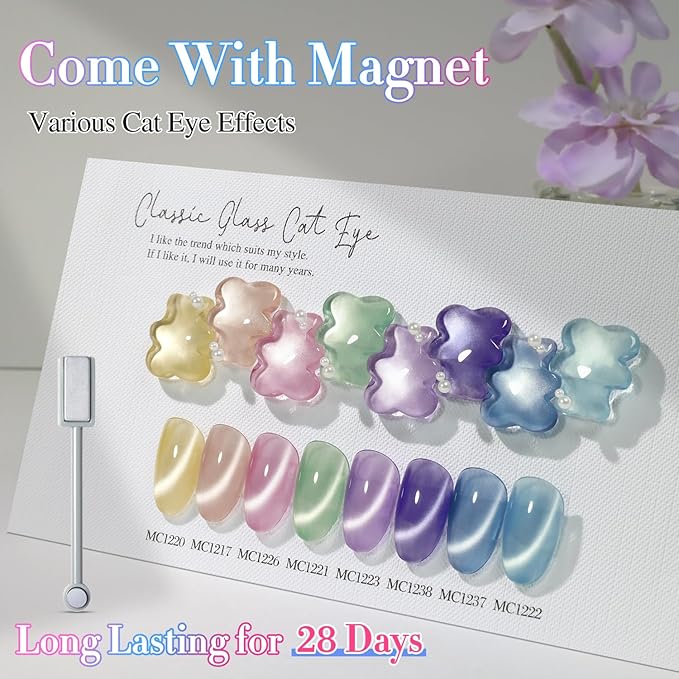 Double Rhythm 28Pcs 0.5Oz Glass Cat Eye Gel Nail Polish Set Same Color Same Bottle Soak Off Magnetic Jelly Gel Polish Kit Nail Art Manicure Salon DIY at Home (Nude Pink Blue Green-T24-10)-BrightBean Baby