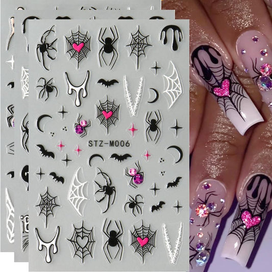 3 Sheet Halloween Nail Stickers Ghost Bat Spider Nail Decals 3D Self-Adhesive Spider Web Spooky Bat Spider Nail Art Stickers Design Gothic Nail Art Supplies for Holiday Acrylic DIY Nail Decoration-BrightBean Baby