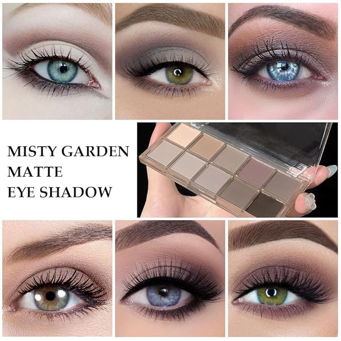 evpct 10 Colors Matte Nude Eye Shadow Palette Makeup for Older Women, Nude Brown Pink Cocoa Taupe Mauve Neutral Matte Cream Smokey Mini Eyeshadow Palette for Blue Green Eyes, Contour Makeup Palettes 4-BrightBean Baby