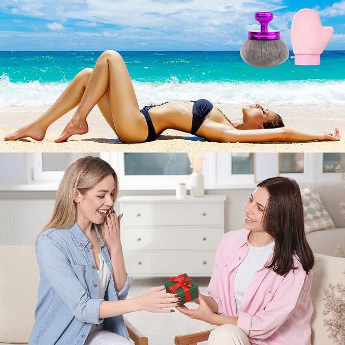 Self Tanner Brushes- Extra Large Body Kabuki Brush & Tanning Mitt, 2 Pcs, Big Body Makeup Brush for Legs, Face, Soft Self Tanning Glove Applicator for Fake Tan, Foundation, Lotion, Makeup (Purple)-BrightBean Baby