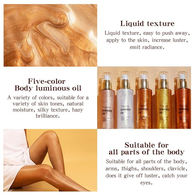 MAEPEOR Shimmer Body Luminizer 5 Colors Moisturizing Glow Illuminator Smooth and Non-sticky Summer Body Highlighter For Face & Body (80ML, 05 Rose Gold)-BrightBean Baby