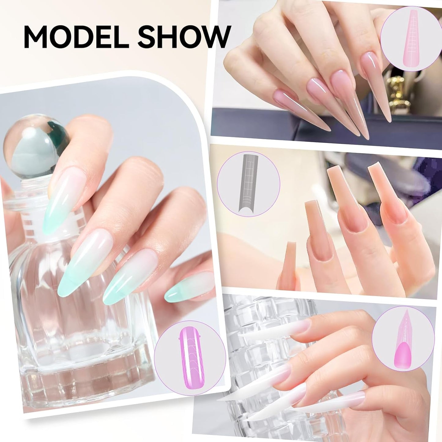 Gelike EC Dual Forms for Extension: 96 Pcs Color Nail Form, 4 Style 12 Size Nail Forms For Builder, Half Matte Gel Forms For Manicure Art Design Salon Diy-BrightBean Baby